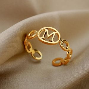 Cluster-Ringe, Anfangsbuchstabe für Frauen, Edelstahl, Gold, Hauptstadt A-Z, verstellbare Öffnung, Fingerring, modischer Weihnachtsschmuck, Geschenk