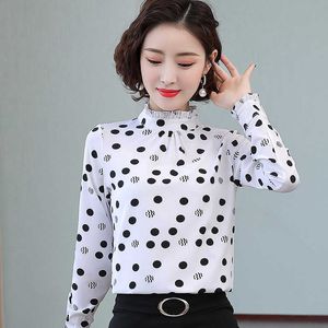 Summer Chiffon Polka Dot Blouse Women White Long Sleeve Shirt Plus Size XXXL s Tops and Blouses 210531