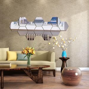 Mirrors 12Pcs/set HOME Decorative Mirror 3D Wall Sticker 200x170x100mm Hexagon Bathroom Living Room DIY Ornaments Multi-color Pick