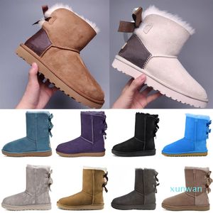 Neue Designer-Klassiker, kurze Bailey-Schleife, hoher Knopf, Triplet-Damenstiefel, Winter-Schneestiefel, pelzige Stiefeletten