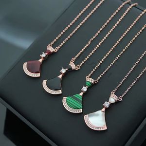 High Quality Fashion Black white green red fan dress B pendant long chain necklace Stainless Steel rose Plated For girls Women wholesale Jewelry