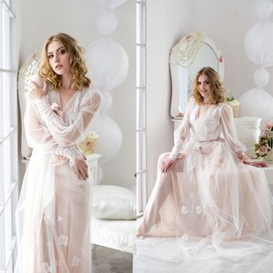 2021 Elegant Evening Dresses V Neck Long Sleeves Appliques Lace Maternity Dress Luxury Lush See Through Gowns To Photography Robes Babyshower
