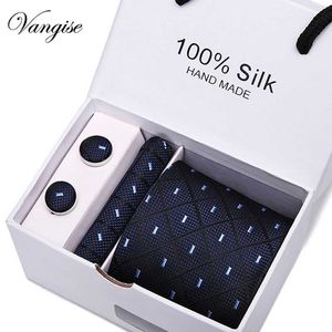 Design Tie Zestaw Z Prezent Jacquard Woven Gravata Silk Hanky ​​Cufflinks Krawing Zestawy na Wesele Men Men