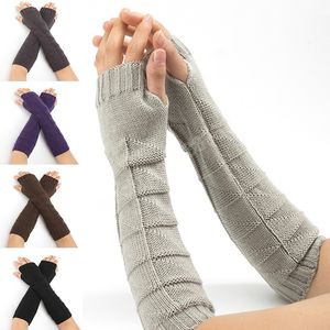 Wool Half Finger Gloves Men Women Knitted Winter Warm Fingerless Long Knit Mitten Solid Color Fashion Women Arm Warmers