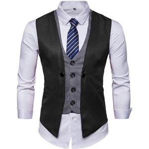 Solid Mens Suit Seat Slim Slim Negócio Casual Senhoras Caçantes Groomman Groomman Mens de Casamento Gilet Steampunk Fake Dois Peça Coletes 210524