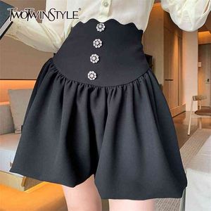 Elegant Black Skirt For Women High Waist Patchwork Diamond Tunic Mini Skirts Female Summer Fashion Clothing Stylish 210521