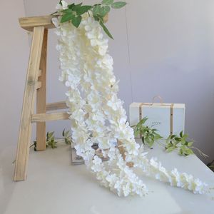 55 bis 145 cm lang, weißes Thema, künstliche Seidenblumenrebe, Hortensie, Glyzinie, Rattan, Verschlüsselungsdesign für Heimdekoration