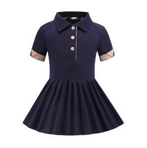 2021 Summer Girls Princess Dress Baby Girl Short Sleeve Dresses Cotton Kids Turn-Down Collar Skirts Children Skirt 2-7 years