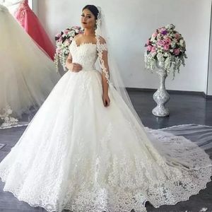 ZJ9171 2021 Księżniczka Sukienka ślubna Off Aplikacja Ramię Koronki Bride Suknie Suknia Bridal Plus Size