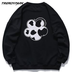 Bahar erkek kazak hoodies süt inek baskılı pamuk rahat Harajuku japon streetwear erkek giyim 210601