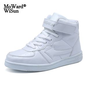 Tamanho 31-38 Clássico Sólido Branco Crianças Esporte Sapatos Para Crianças Meninos Meninas Alta Corte Moda Não-Slip Sneakers Bebê 220115