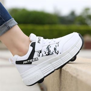 Vuxna pojkar heelys barnflickor rullar sneakers student dubbel hjulskor multifunktion skridskor sprängande inline skridskor