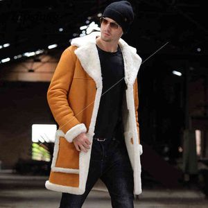 Winter Warm Thick Woolen Vintage Overcoats Men Casual Patchwork Long Coats For Mens Fashion Long Sleeve Loose Outerwear 211122