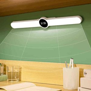 Desk Lamp Clock USB Magnetic Led Table Study Office Light Rechargeable Bedroom Bedside Children Home Decor 211111