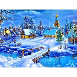 Diamentowa Mozaika Sprzedaż Krajobraz Zdjęcia Dżetów Haft Snow Winter Painting Cross Stitch Prezent