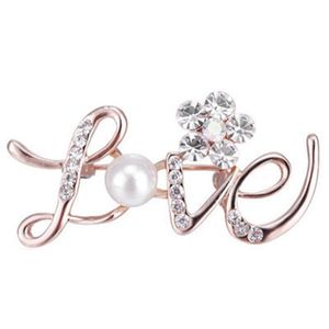 Pins, Brooches Quality Women Rhinestone Love Letter Flower Wedding Bridal Pin Dress Scarves Shawl Clip