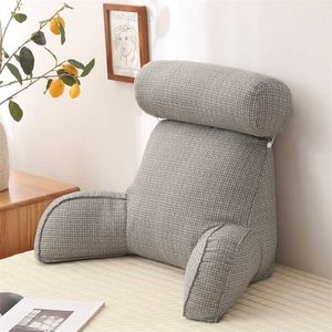 Linen Reading Pillow with Armrests and Round Pearl Cotton Inner Core Detachable Multifunctional Big Waist 211203