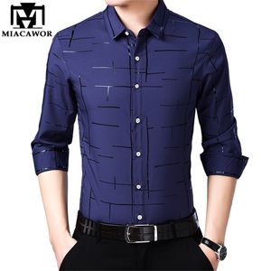 Miacawor Spring Långärmad Casual T Shirts Män Slim Fit Camisa Masculina Fashion Print Dress Shirt Plus Storlek C572 210809