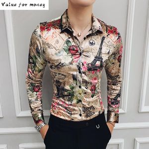 Wholesale mens flannel shirt outfits resale online - Printed Fashion Flannel Clothing Spring Summer Shirts Stylish Party Dress Long Sleeves Casual Baroque Velvet Mens Silk
