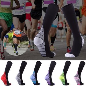 Calzini da corsa sportivi a tubo lungo, calzini a pressione da maratona indeformabili di alta qualità, tubo di compressione elastico sottile per gambe, sei colori