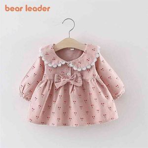 Baby Girl Clothes born Autumn Cute Dress Kids Solid Cherry Print es with Bowknot Princess 210429