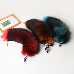 40cm/16" Real Genuine Fox Fur Tail Plug Anal Butt Metal Stainless Insert Sexy Stopper Cosplay Toys