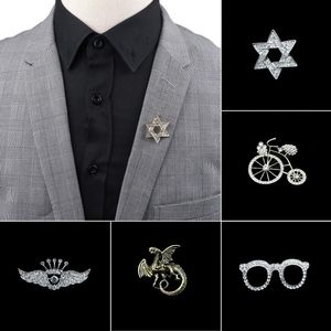 Pins, broscher Mäns Advanced Chic Bling Glasses Bike Star Flying Gragon Shape Pins Metal Brosch Lapel Badge Smycken Tillbehör