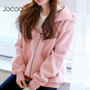 Jocoo Jolee Women Korean Pop Solid Mzipper Up Hoodies Boyfriend Style Свободное пальто Осенние Куртки Плюс Размер Eartwear Мода 210619