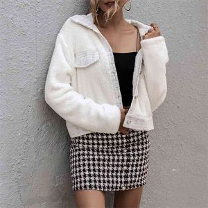 가짜 모피 여성 겨울 코트 재킷 솜털 지퍼 포켓 스트리트 스타일 따뜻한 윈드 브레이커 캐주얼 빈티지 톱 210427