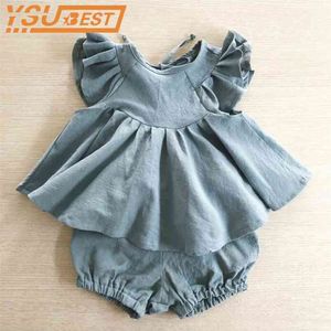 Toddler Kid Girls Clothing Sets Suit European America Summer Ruffles Princess Baby Girl Blouse+shorts Fashion Clothes 210521