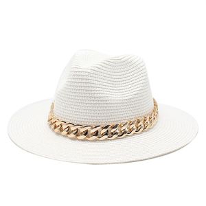 Panama Cappello di paglia con catena Donna Uomo Vacanza spiaggia cappelli da sole Ragazze Primavera Estate cappellino da sole Cappello a tesa larga da uomo Cappellini da jazz Donna Uomo Moda cappelli da sole all'aperto all'ingrosso 2022