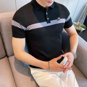 British Style Shorts Sleeve Polo Shirts Men Knitted Lapel Tee Tops Casual Slim POLO Shirts Business Social Polo Camisa Hombre 210527
