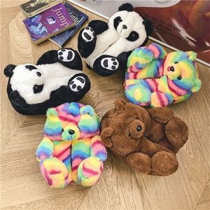 Trend Teddy Bear Women Plush Slippers Cartoon Cute Bear House Slipper Furry Faux Fur Slides Winter Woman Cotton Flip Flop Shoes Y1120