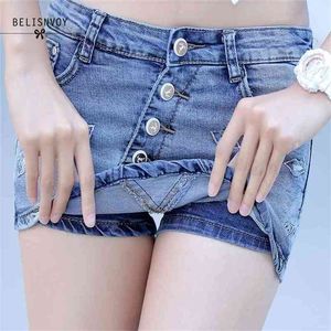 Sommar mode skort shorts denim koreanska stil plus storlek s-3xl kvinnors skort kjol sli sexig kvinna kort jeans feminino 210724