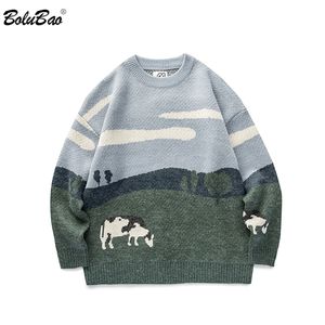 BOLUBAO Cows Prairie Vintage Korean Fashions Sweater Mens Winter Pullover Casual Harajuku Male 210812