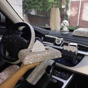 Creative Bling Crystal Diamond Ornaments Decoration Box Tissue Box Supporto Carta Storage Rhinestone Car Accessori interni