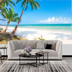 Wallpapers Po Wallpaper Maldivas Vista Mar Coconut Tree Paisagem Murais Wall Pano de Parede Sala de estar TV Backdrop Decor Fresco