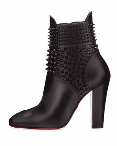 Botas de design de luxo mulheres tornozelo botas de couro genuíno Spikes Hongroise 85mm Camurça Ankle-Boots Salto Chunky Lug Soles Famoso Lady Party Wedding Booties