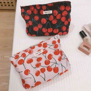 NXY Torby Kosmetyczne Cherry Women S Cotton Cloth Makeup Travel Tatalika Organizator dla Sauce Sprzęgła Przypadki Ołówek 220303