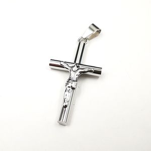 Mulheres e Mens de Aço Inoxidável Colar Crucifix Jesus Cross Pingente Box Chain Prata 24 polegadas 2.4mm