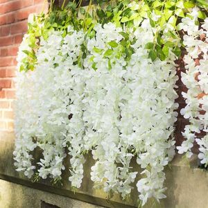 12PCs Wisteria Artificial Flowers Hanging Garland Vine Rattan Fake Flower String Silk Flowers for Home Garden Wedding Decoration 211108