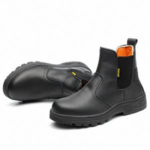 Storlek Män Mode Svart Stål Toe Cap Work Säkerhetsskor Äkta Läder Säkerhet Ankel Boots Byggplats Arbetare F0VT