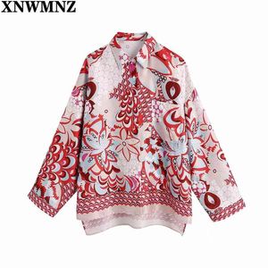 Frauen Vintage Totem Blumendruck Beiläufige Lose Hemden Weibliche Langarm Kimono Bluse Roupas Chic Blusas Tops 210520