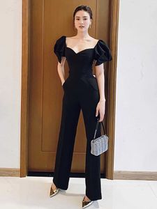 Kobiety Lato Sexy Square Neck Black Kombinezon Moda Slim Tube Top High High Waist Jumpsuit Celebrity Party Club Kombinezon 210625