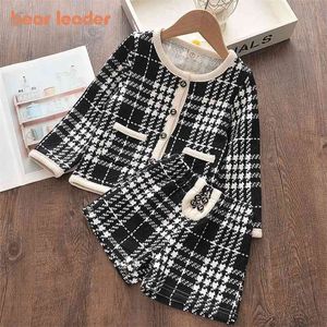 Bärenführer Mädchen Kleidung Set Marke Mädchen Kleidung Langarm Plaid Kinder Anzug Top + Hose 2 stücke Elegante Kinder Kleidung Outfit 210903