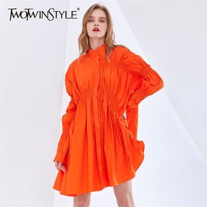 Abito elegante con coulisse per donna colletto alla coreana manica a sbuffo abiti casual larghi moda femminile primavera 210520