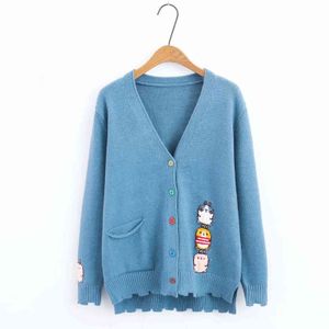 Spring Cute Bird Jacquard Cardigan Knitted Coat Sweater Jacket Pretty Girl All-Match V-Neck Single Breasted Outwear 210521