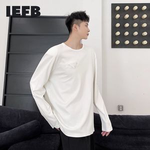 IEFB Early Spring Design Men's Wear Janpan Korean Style Simple Shoulder Pad Personalized Round Neck Long Sleeve T-shirt 210524