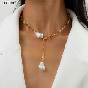 Lacteo Steampunk Collor Chunky Thick Twist Chain Female Charm Hip Hop Single Layered Imitation Pearl Pendant Necklace