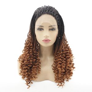 HD Box Braided Synthetic Lace Front Wig Mix Color Simulation Human Braiding Hair Frontal Braids Wigs 20213-30